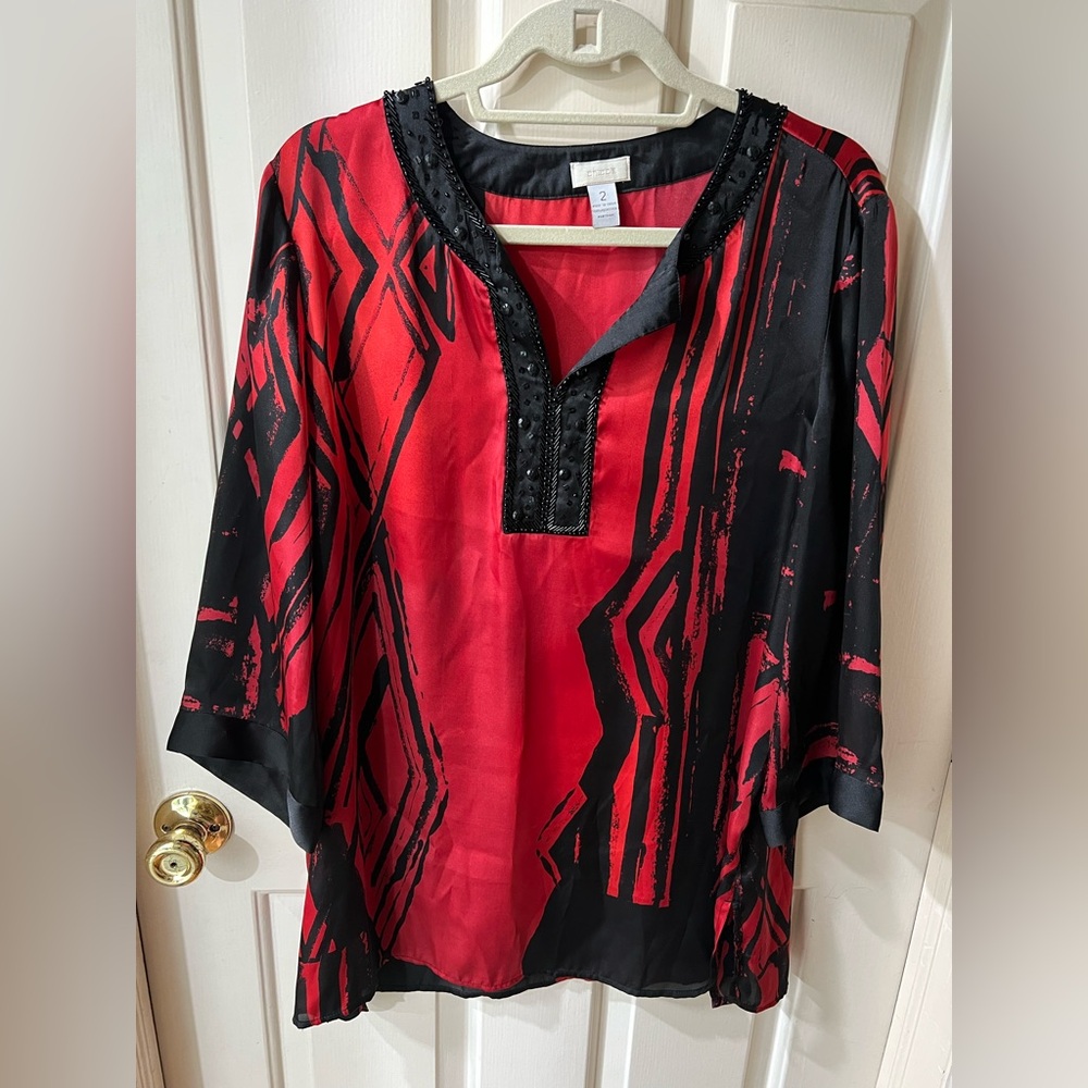 Chico's Vibrant Red and Black Tunic Size 2